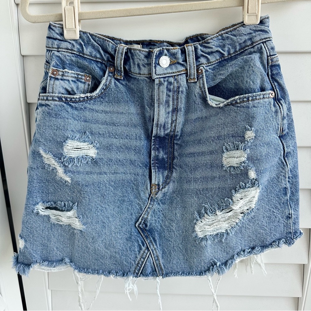 Pilcro by Anthropologie Blue Distressed Mini Skirt